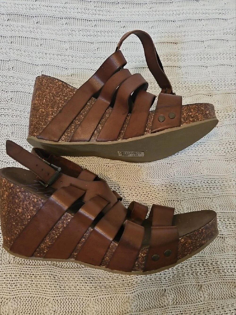 Blowfish Brown Strappy Cork Wedge Sandals